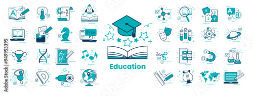 Educational and Self-Development Concept icons. Concept for trainings, seminars, back to school, online courses. Online learning. Steam education.