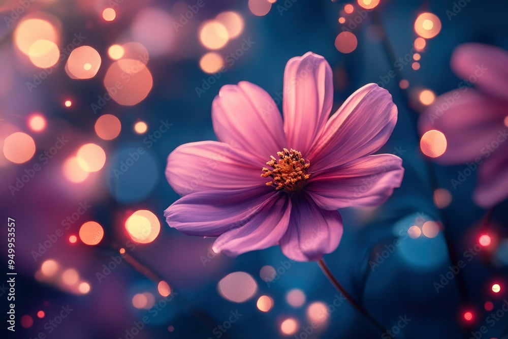 Pink Flower Bloom with Blurry Lights Background Pink Flower Bloom with Blurry Lights Background