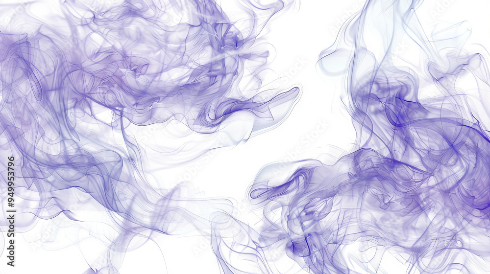 Fototapeta premium Ethereal purple smoke wisps on white background creating abstract art flow. Watercolor illustration