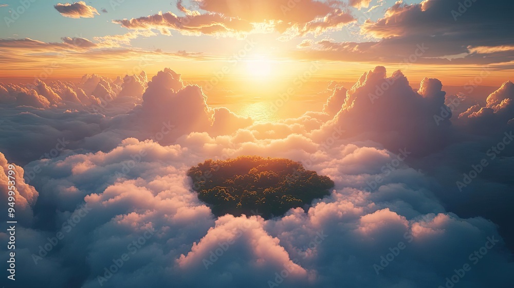 Ethereal cloudscape, floating islands above a sea of clouds, rays of sunlight piercing through, 3D landscape Ethereal cloudscape, floating islands above a sea of clouds, rays of sunlight piercing through, 3D landscape