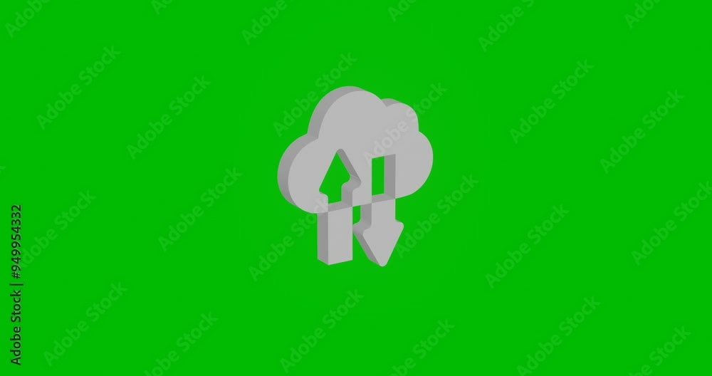 Animation of rotation of a white cloud technology symbol with shadow. Simple and complex rotation. Seamless looped 4k animation on green chroma key background