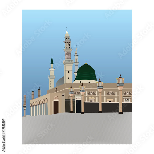 vector drawing of masjid prophetic green dome