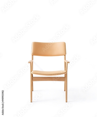 Wooden minimalist chair on white background. white chair in a room .minimalist home decoration 