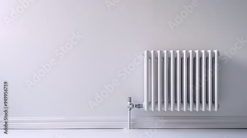 Wallpaper Mural Minimalist Interior Design with White Oil Radiator Against a Plain White Wall. Concept of Home Heating, Modern Living Spaces, Simple Decor, Clean Aesthetics. Copy space Torontodigital.ca