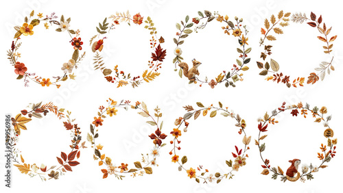 Wallpaper Mural PNG autumn flower embroidery design element set, transparent background Torontodigital.ca