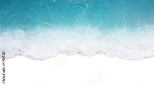 Beautiful ocean wave gently laps the shore, creating a serene beach scene with vibrant blue hues for relaxation and escape.