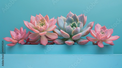 Wallpaper Mural Beautiful succulent plants in pots on turquoise background. Torontodigital.ca