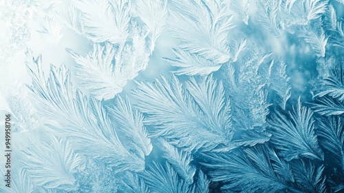 Frozen pattern on winter window. Blue ice winter background, texture blue wallpaper. Banner of fozen blue background photo