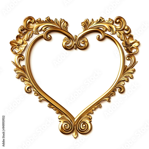 White background with an elegant golden heart-shaped frame design image 