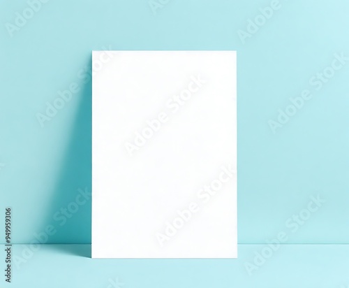 A4 size paper blank mockup on blue background .Blank paper card on a blank wall mockup  . modern decoration for cv and official work