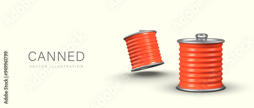 Canned food concept. Red cans with wet food for animals