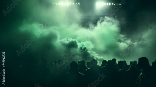 Football fans lit up the lights, flares and smoke bombs. Neural network ai generated art photo