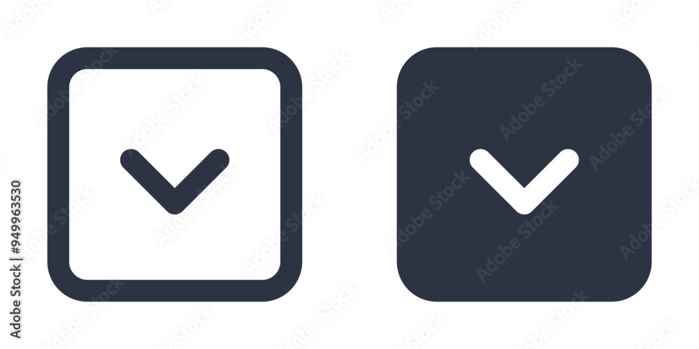 Chevron Down in Rounded Square simple icons set designed in filled, outline, line and stroke style Chevron Down in Rounded Square simple icons set designed in filled, outline, line and stroke style