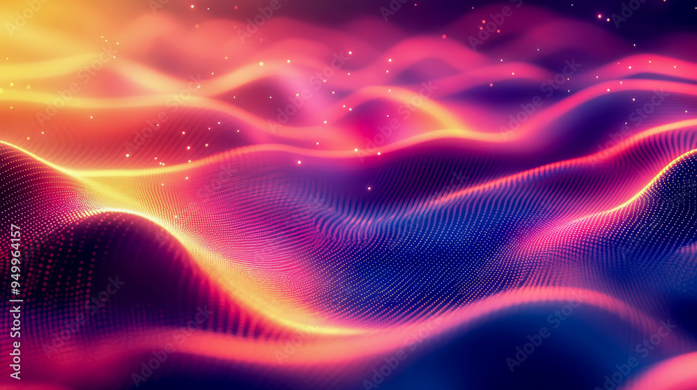Obraz premium Abstract background forming an orange wave with glowing particles and a blurry background