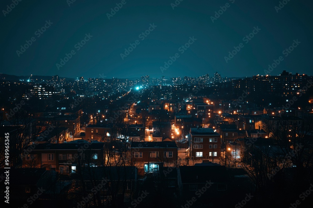 Nighttime View of a Cityscape with Street Lights and Buildings Nighttime View of a Cityscape with Street Lights and Buildings