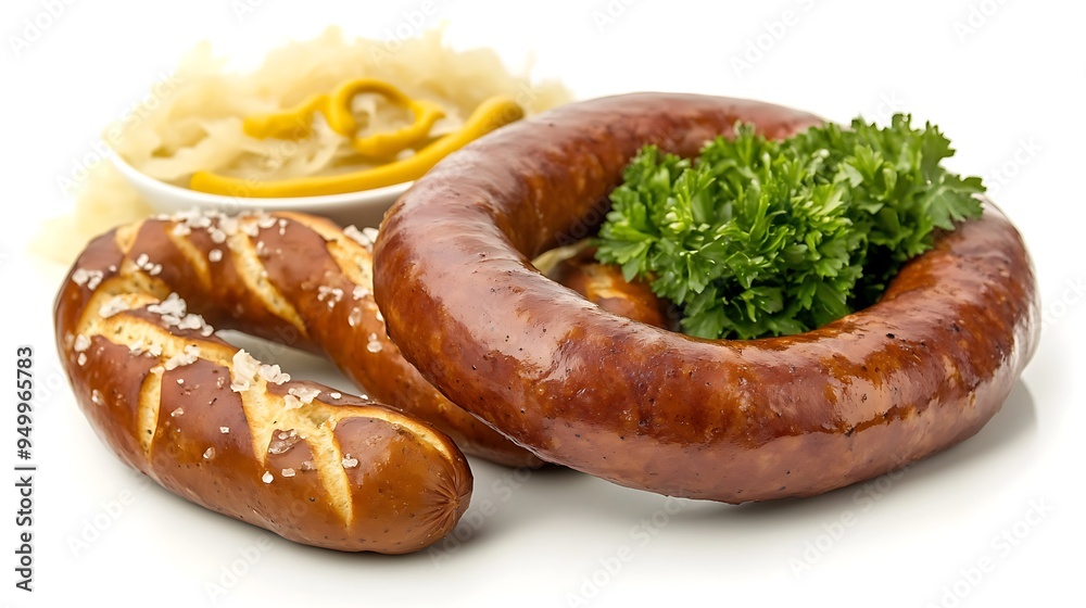 German Sausage with Pretzel and Sauerkraut German Sausage with Pretzel and Sauerkraut