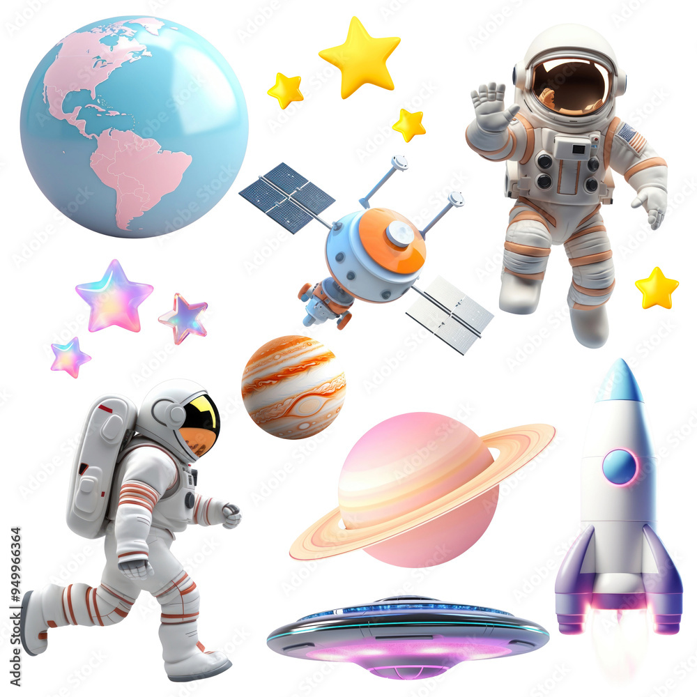 Naklejka premium PNG 3d galaxy design element set, transparent background