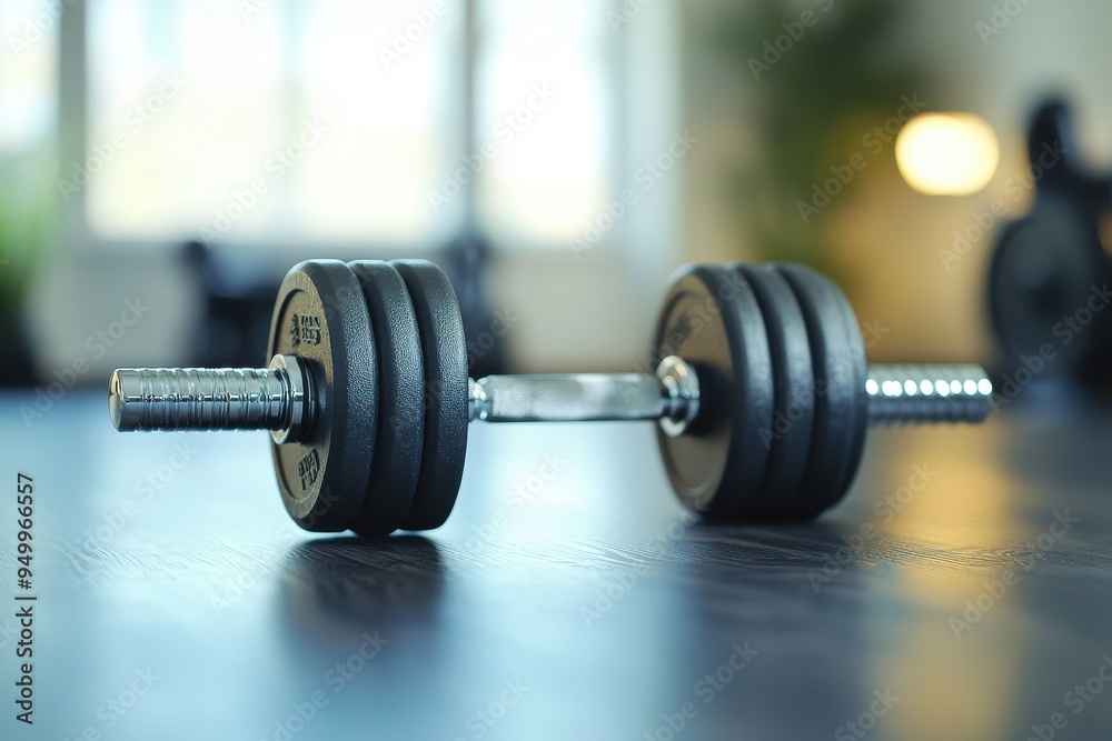 Close-up of a Black desk of free space for your decoration and blurred gym Close-up of a Black desk of free space for your decoration and blurred gym