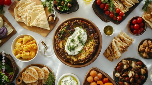 Delicious Middle Eastern Food Platter with Hummus Pita Bread and Salad