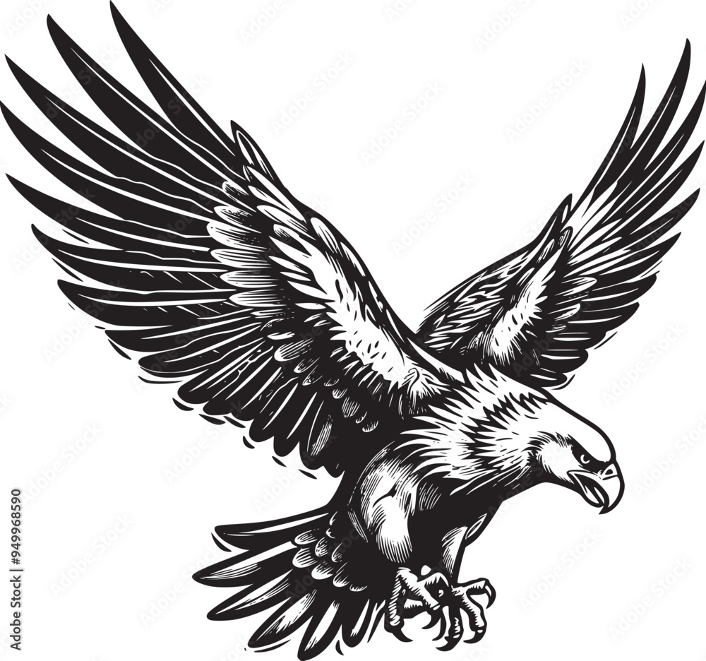 Obraz premium Soaring Eagle: A Powerful Vintage-Style Vector Illustration