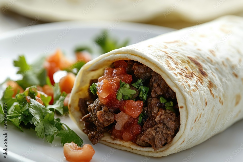 Delicious Beef Burrito with Salsa and Cilantro Delicious Beef Burrito with Salsa and Cilantro