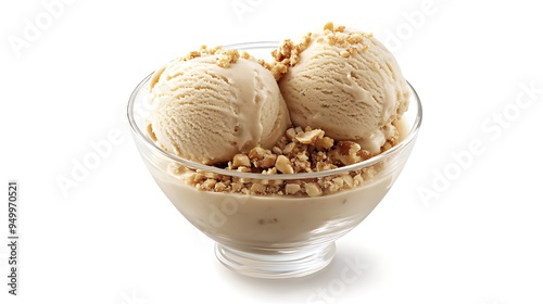 Vanilla Ice Cream With Crushed Nuts in Glass Bowl