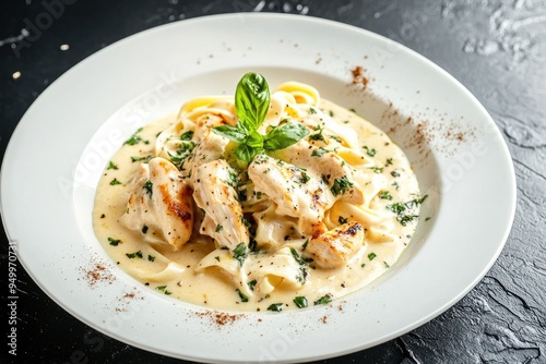 Chicken Fettuccine Alfredo with a Side of Basil