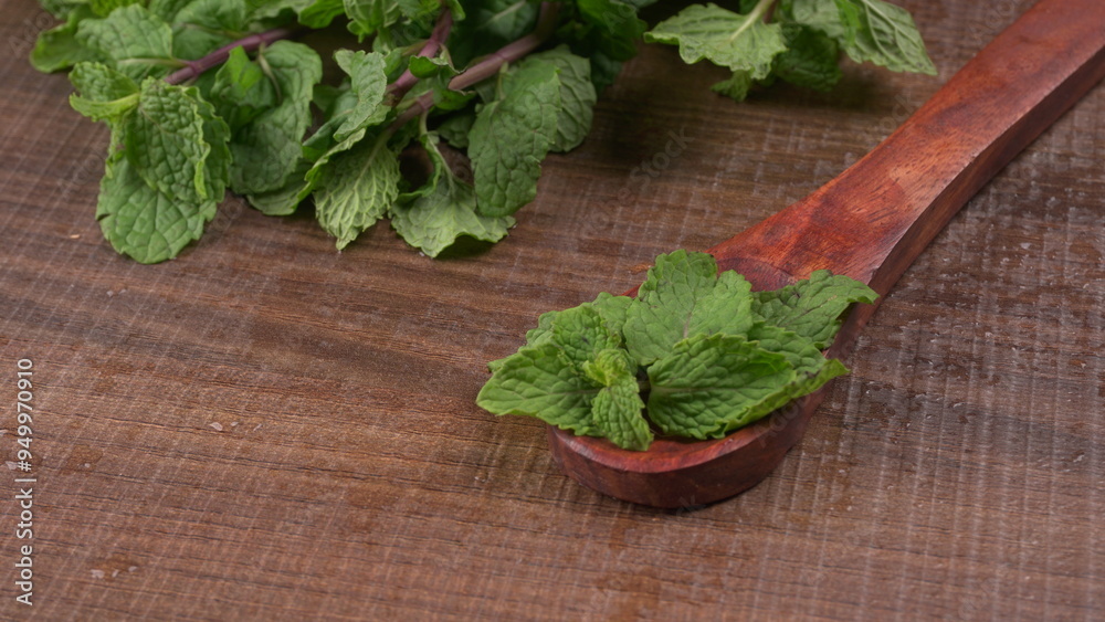 Fresh green mint leaves, Concept healthy diet. Fresh green mint leaves, Concept healthy diet.