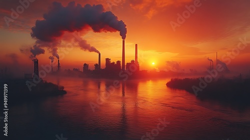 Industrial Sunset Over River