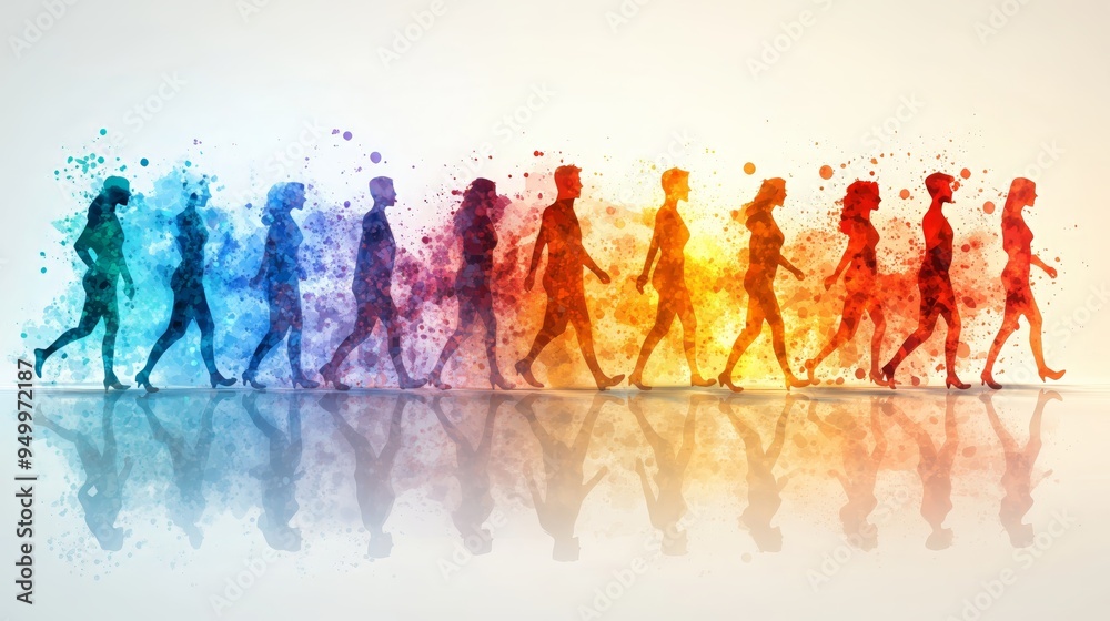 An abstract illustration featuring a row of human silhouettes with a ...