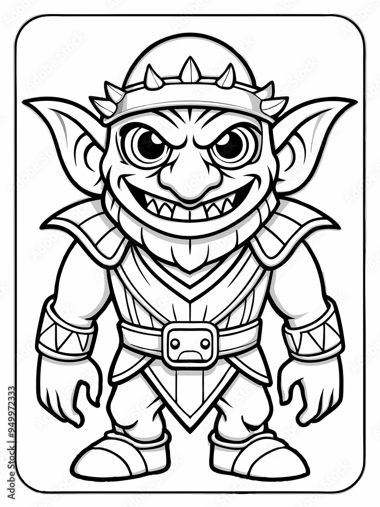 Obraz premium Fantasy Goblin Character Detailed Line Drawing Coloring Page