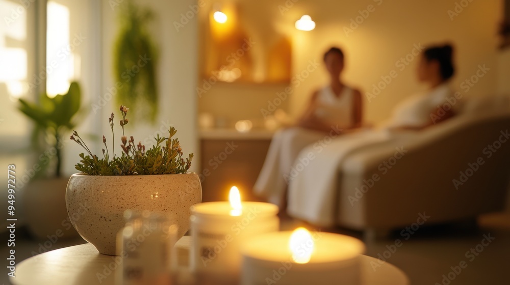 Tranquil Holistic Healing Session in Serene Treatment Room with Homeopath Explaining Natural Remedies to Patient in Soft Lighting Atmosphere Tranquil Holistic Healing Session in Serene Treatment Room with Homeopath Explaining Natural Remedies to Patient in Soft Lighting Atmosphere