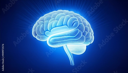 A blue background with a glowing brain on it Stock Illustration