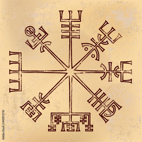 vegvisir paintbrush painted viking symbol on old grunge background