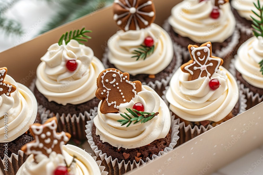 A photograph of Snowflake Cupcakes, white cupcakes with beige frosting and a snowdrop sugar decoration A photograph of Snowflake Cupcakes, white cupcakes with beige frosting and a snowdrop sugar decoration