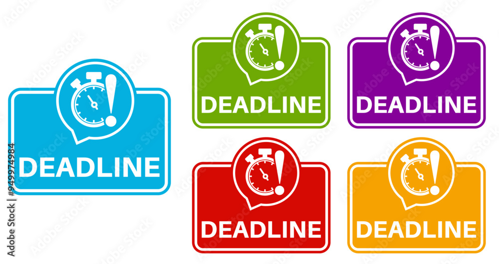 set trendy colorful deadline icon sign. time reminder label symbol template sticker design vector illustration set trendy colorful deadline icon sign. time reminder label symbol template sticker design vector illustration