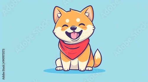 Cheerful Cartoon Shiba Inu Wearing a Red Bandana