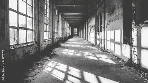 Elegant Grayscale Abandoned Factory: Echoes of Economic Recession, Industrial Ruins, and Silent History photo