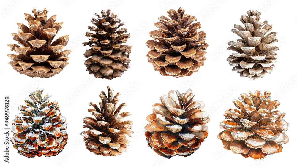 PNG Winter pine cone design element set, transparent background PNG Winter pine cone design element set, transparent background