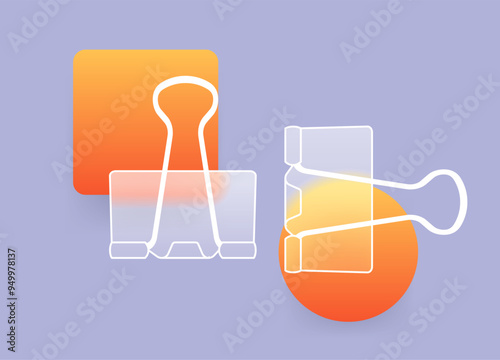 Two glass morphism binder clippers icon. Vector illustration