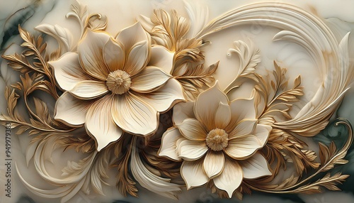 An artwork of carved marbled flowers that is modern and stylish, based on stock