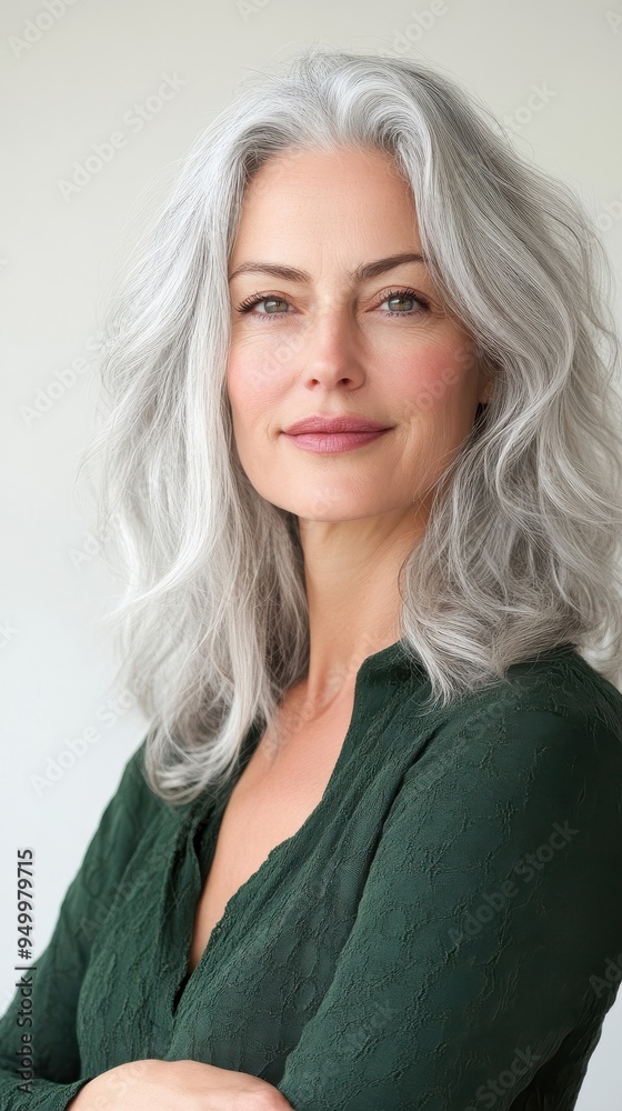 A close-up of a woman with natural gray hair, styled elegantly, with a focus on the texture and beauty of aging hair, celebrating confidence and individuality A close-up of a woman with natural gray hair, styled elegantly, with a focus on the texture and beauty of aging hair, celebrating confidence and individuality