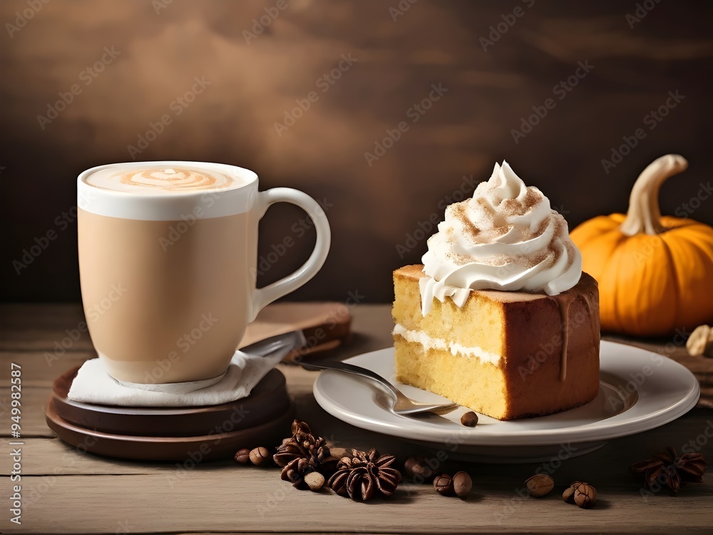 Cake and Latte, Perfect for Café Decor and Cozy Dessert Moments Cake and Latte, Perfect for Café Decor and Cozy Dessert Moments