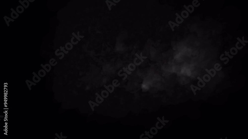 New year transition. Video motion text animation with alpha channel. 2024 text vanish and 2025 reveal in explosion with smoke effect on black smoking background. Design element for celebration ad.