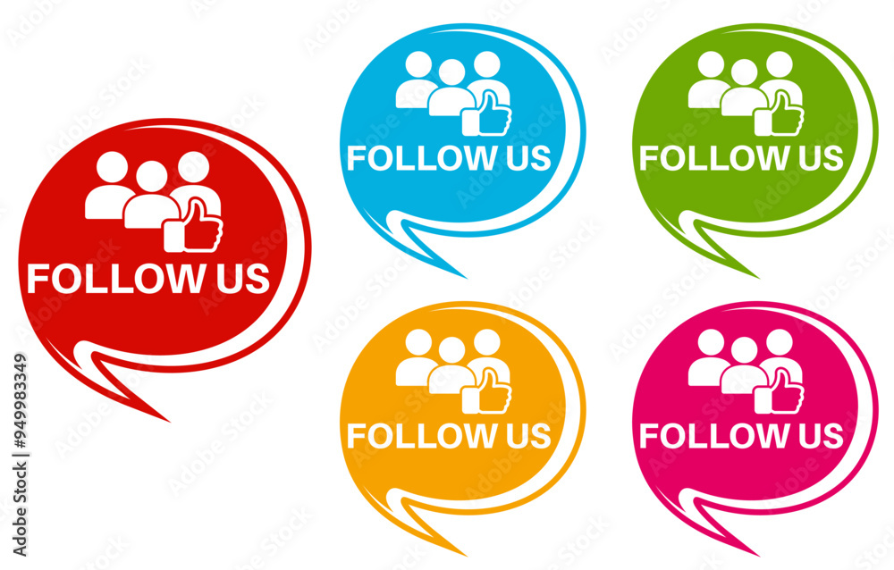 set badge banner follow us icon. thumb up like sign design vector illustration
