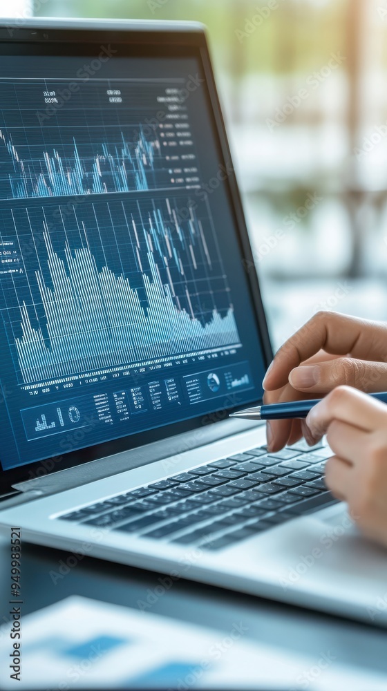 A corporate meeting with a presentation being given, with charts and graphs on a screen, symbolizing business strategy A corporate meeting with a presentation being given, with charts and graphs on a screen, symbolizing business strategy