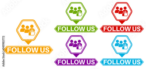 set collections colorful trendy follow us icon social media badge banner design labels template vector illustration