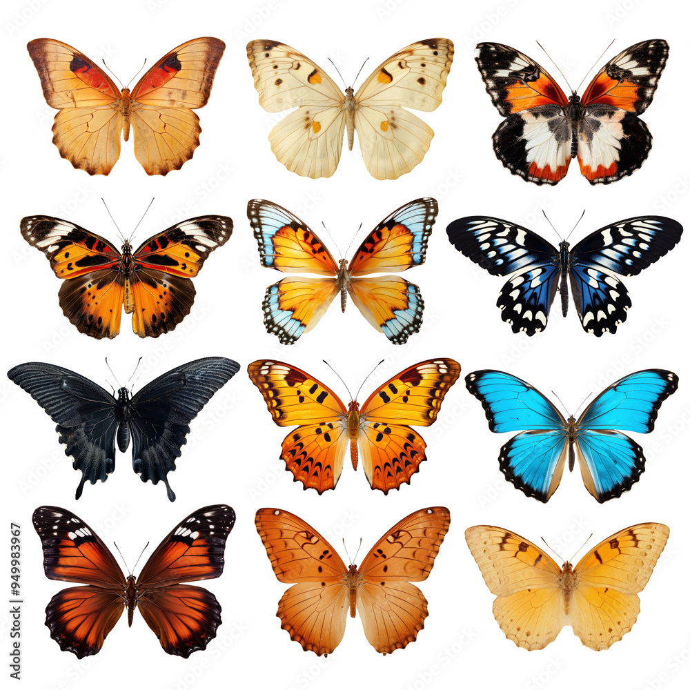 PNG vibrant butterfly design element set, transparent background PNG vibrant butterfly design element set, transparent background