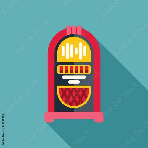 Classic red jukebox playing music with a blue background