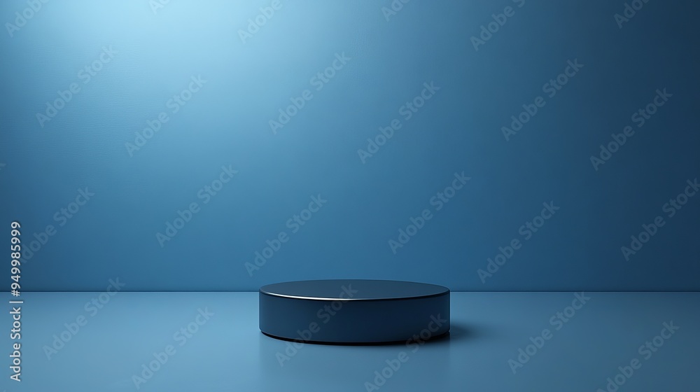 A blue room with a silver object on the floor A blue room with a silver object on the floor